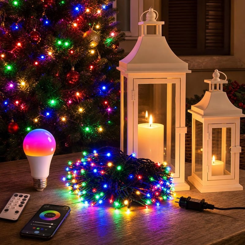 Čarovné svetelné kráľovstvo: 1x smart RGB žiarovka + 30m LED reťaz + 2x vintage lampáš