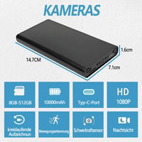 ZAIZAITY Hordozható Kamera Powerbank 10000mAh - Full HD 1080P Felvétel - Mozgásérzékelés - Éjjellátó - WiFi Nélküli - 512GB Kompatibilis - B 2