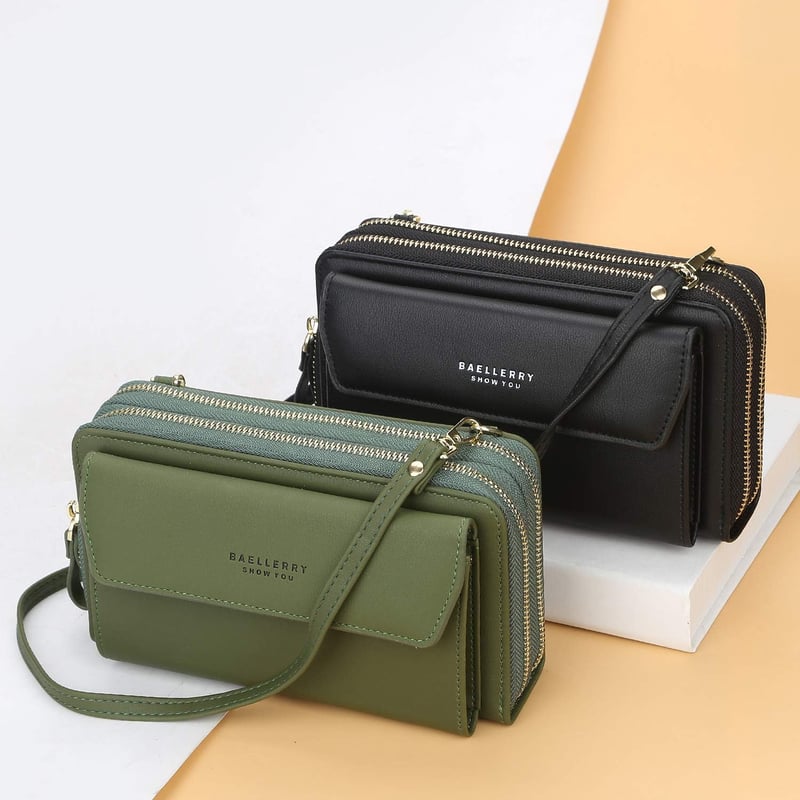 Yixuan női crossbody táska kék PU bőr dupla cipzárral és kártyatartóval