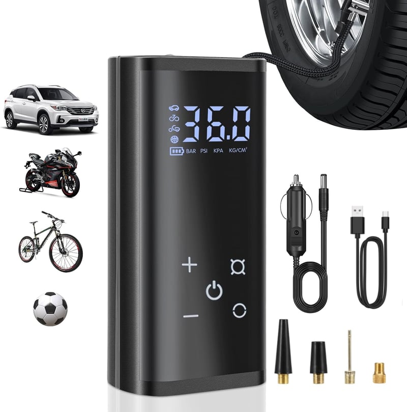 YUGUANG 150 PSI elektromos légpumpa 6000 mAh akkumulátorral, érintőképernyő és LED világítás