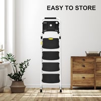 HBTower 4 Lépcsős Összecsukható Létra, Széles Csúszásgátló Pedálokkal, Stabil Fogantyúval, Könnyű 7,5kg Hordozható Acél Fellépő, Fehér, 229k 6