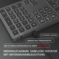 Seenda LED-es vezeték nélküli billentyűzet, QWERTZ, újratölthető, PC/laptop, űrszürke 5