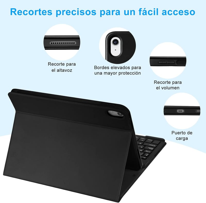 iPad 10. generációs bluetooth billentyűzetes tok, tollartóval, spanyol kiosztással