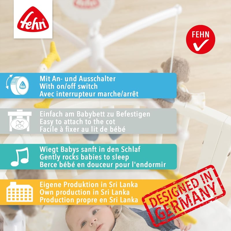 Fehn Erdei Zenélő Körforgó - Altatást Segítő Zenélő Játék Erdei Állatokkal, Levehető Figurákkal, 0-5 Hónapos Babáknak