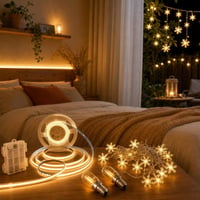 LED-es hálószobai fényvarázs: 2 db E14 izzó + 5 m LED szalag + 6 m hópehely fényfüzér 1