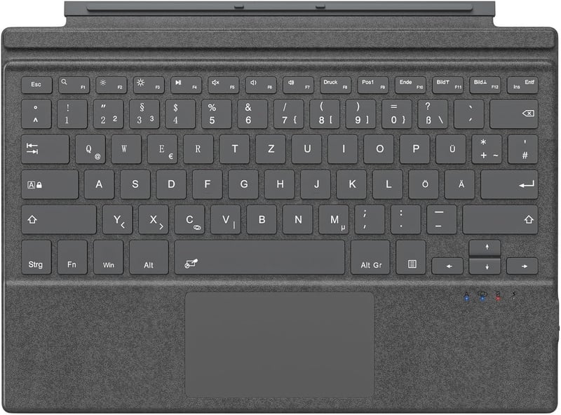 MoKo Bluetooth Érintőpados Billentyűzet Microsoft Surface Pro 7+/7/6/5/4/3 Készülékekhez - QWERTZ Kiosztás, Újratölthető Akkumulátor, Szürke