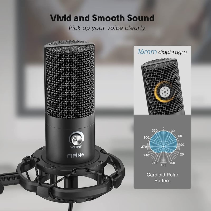 FIFINE USB Streaming Mikrofon Karral - PC, PS4, PS5, MAC Kompatibilis, Popszűrővel