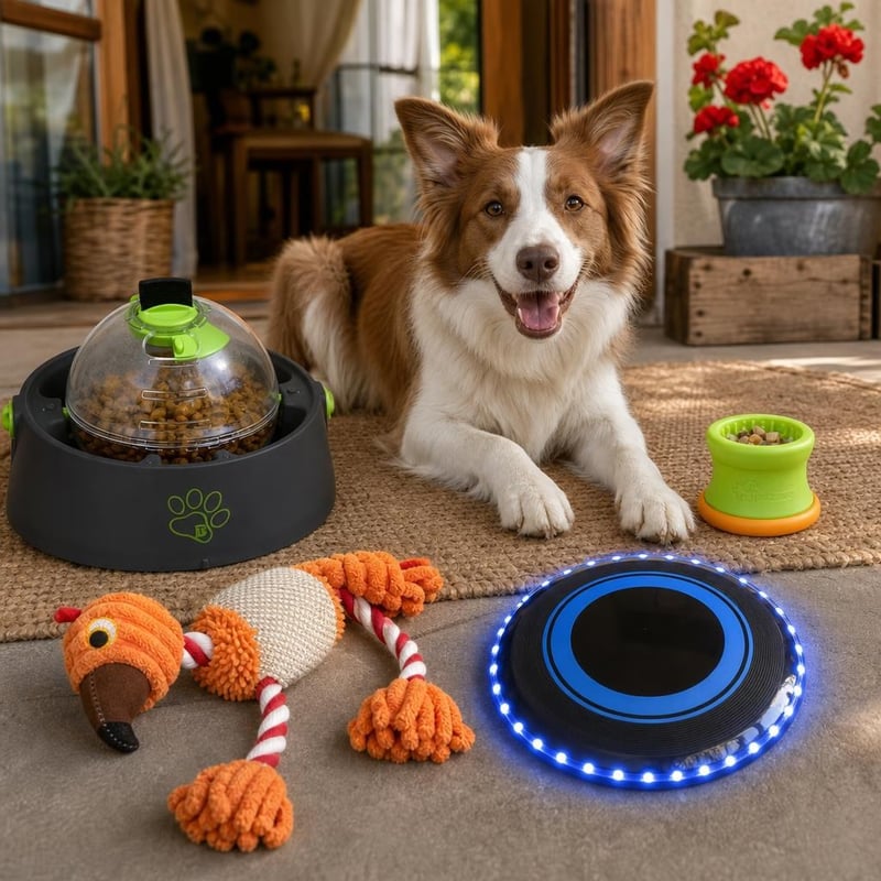 Set pametnih igračaka za pse: IQ lopta + puzzle s poslasticama + plišanac + LED frizbi