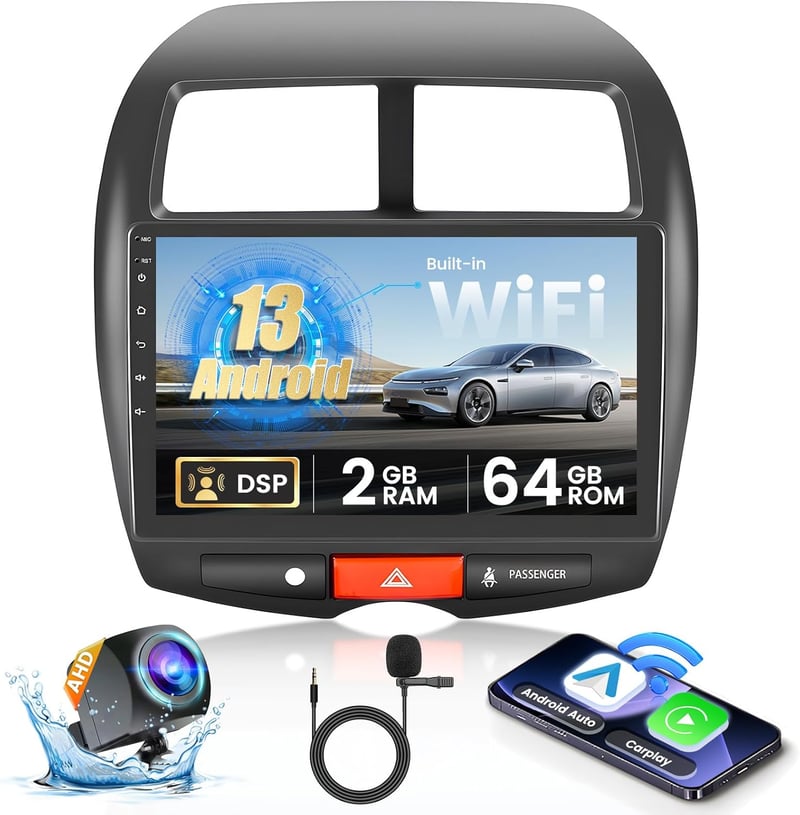 Hikity [2+64GB] Android 13 Autórádió 10.1" Érintőképernyővel - Vezeték Nélküli CarPlay, GPS, Bluetooth, WiFi - Mitsubishi ASX, Citroen C4, P