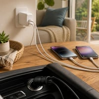 Töltőmentő úti csomag: 2 db fonott USB-A–USB-C kábel + 60 W USB-C fali töltő + 42 W dupla autós töltő 1