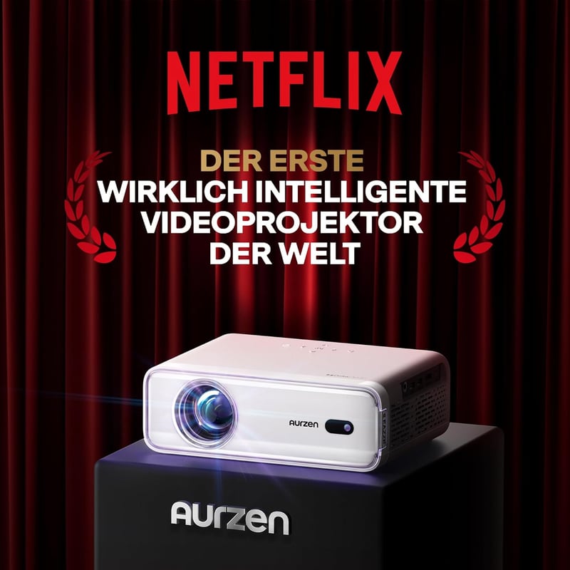 Aurzen Eazze D1 Okos Projektor - 4K Támogatás, Full HD 1080P, Netflix, Dolby Audio, Autofókusz, WiFi, Bluetooth, Otthoni Mozi Élmény - White