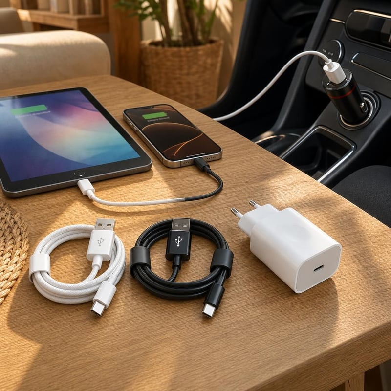 Set za punjenje kod kuće i u autu: brzi punjač + zidni adapter + 2x USB kabel