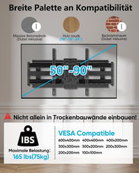 FORGING MOUNT TV Fali Tartó 765 mm Dupla Karos Konzol 50-90 Colos Lapos/Ívelt Televíziókhoz, 75 kg Teherbírás, Forgatható, Dönthető 2