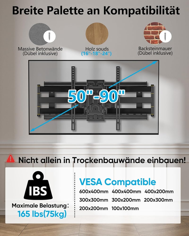 FORGING MOUNT TV Fali Tartó 765 mm Dupla Karos Konzol 50-90 Colos Lapos/Ívelt Televíziókhoz, 75 kg Teherbírás, Forgatható, Dönthető