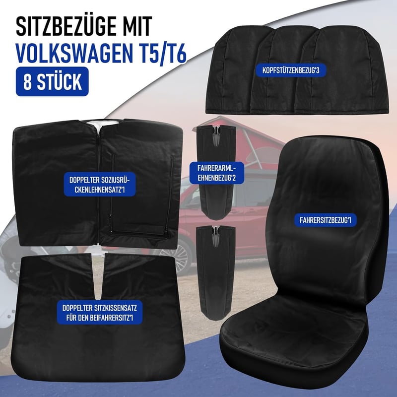 STEEIRO Autóülés Huzat VW T5 T6 Modellekhez (2003-2022) - Vízálló, 3 Üléses Volkswagen Kompatibilis Védőhuzat