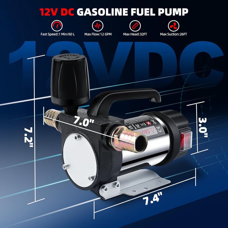 KAOLALI 12V 990W Dízel Szivattyú - 60L/perc Elektromos Üzemanyag Átemelő, Önfelszívó Gázolaj Pumpa 6m Tömlővel, Automatikus Leállítással