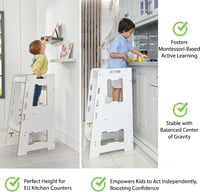 MINERA Montessori Megfigyelő Torony Gyerekeknek - Fehér Fa Tanulótorony Maximális Biztonsággal, Konyhai Kisegítő 5