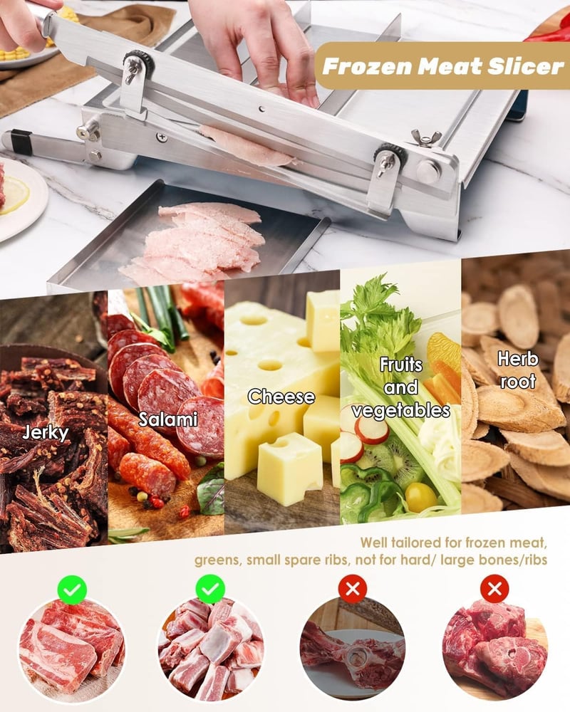 Kézi Hússzeletelő Gép Dupla Pengével - Profi -Állítható Vastagságú Fagyasztott Hús, Hal, Csirke, Zöldség Szeletelő 270mm