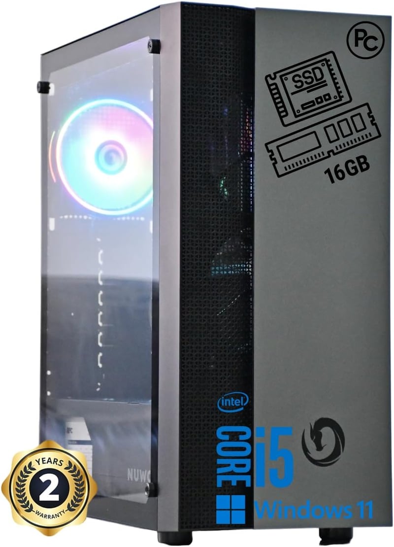 Intel i5 asztali számítógép 16GB RAM-mal, 500GB SSD-vel, Windows 11 Pro és Office 2019