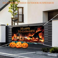 AEESRRU Halloween Dekorációs Molinó - Tök és Szellem Mintás Ajtódísz, Narancssárga-Fekete Háttér, Beltéri-Kültéri Horrordekoráció (180 x 110 8