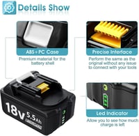 BATTOOL 18V 5500mAh Li-Ion Akkumulátor és Töltő Szett Makita BL1830B BL1840 BL1850 BL1860 LXT-400 Szerszámokhoz, DC18RC 3A 6