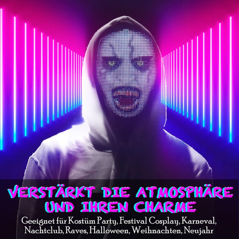 Megoo LED Maszk Bluetooth-szal, Programozható, Gesztus Vezérelhető - Farsangi, Halloween Partikra