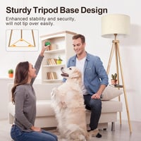 OUTON LED Állólámpa Fa Tripod Állvánnyal és Polccal - Távirányítós, 4 Színhőmérsékletű, Időzíthető, Bézs Lámpaernyős Világítás Nappaliba, Há 6