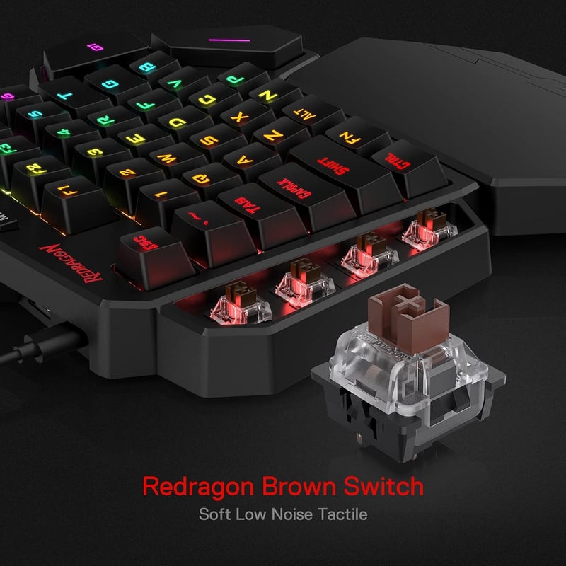 Redragon K585 DITI RGB Egykezes Mechanikus Gamer Billentyűzet, Barna Kapcsolók