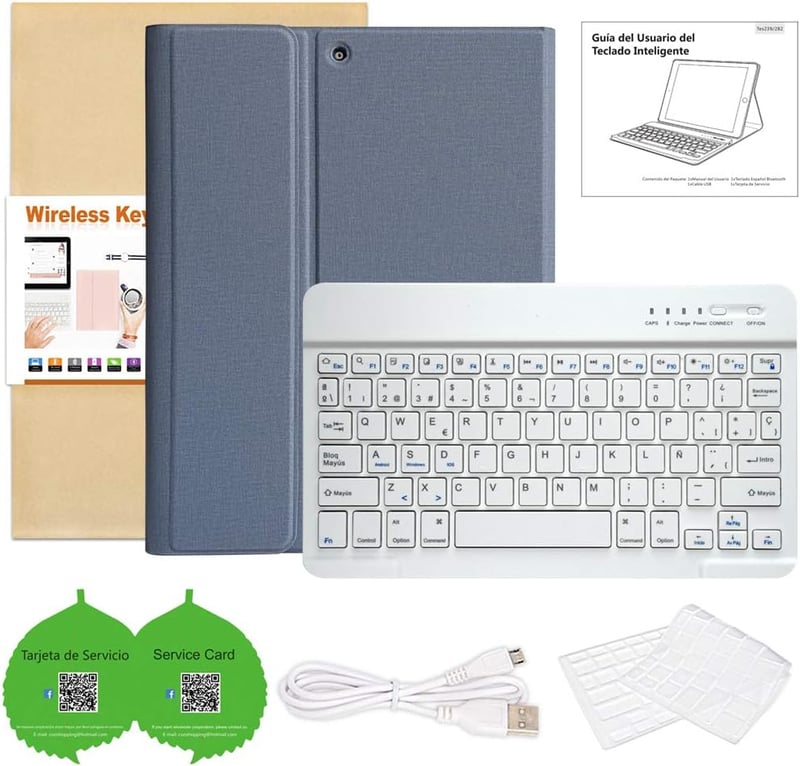iPad 10.2 Bluetooth billentyűzetes tok - KBCASE spanyol kiosztású, levehető, 9./8./7. generációhoz
