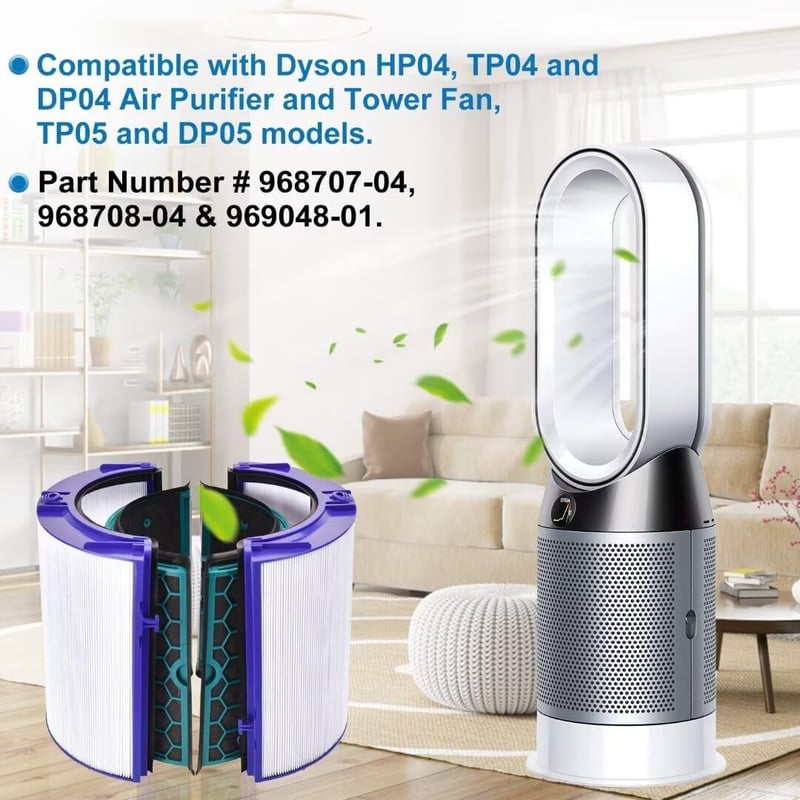 Leadaybetter 360° HEPA + Szén Légszűrő Dyson HP04 TP04 DP04 TP05 DP05 Pure Cool Légtisztítókhoz - Üvegszálas Csereszűrő 969048-03