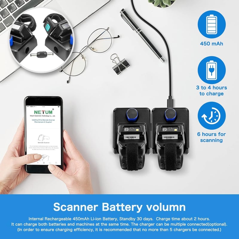 NETUM RS9000 Bluetooth Gyűrűs Vonalkódolvasó - Vezeték Nélküli Mini Szkenner Töltőállomással