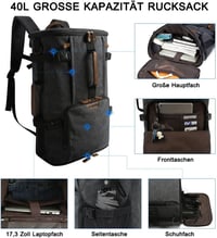G-FAVOR 40L Utazó Hátizsák Férfiaknak - Kézipoggyász Méretű Laptop Táska 17,3" Notebookhoz, Túrázáshoz, Iskolába, Fekete 2