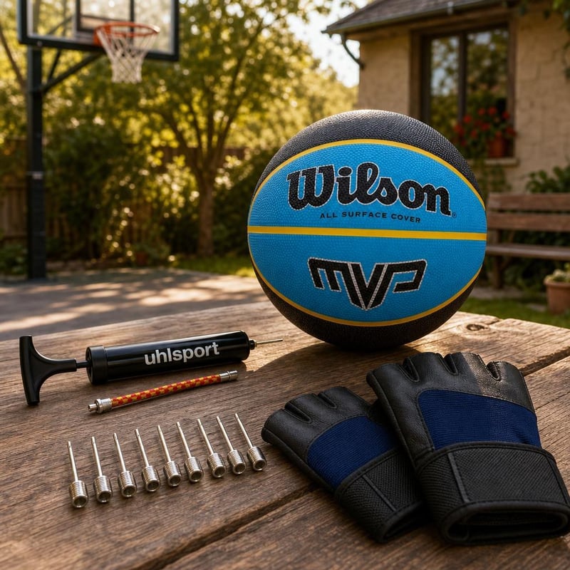 Basketbalový set Grund: 1× lopta č. 7 + pumpa + 10× ihla + tréningové rukavice