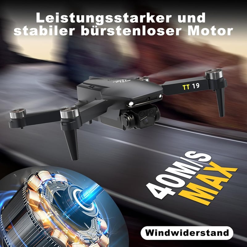 TTROARDS TT19 Mini Drón 1080p Kamerával - 180° Akadályérzékelés, 40 km/h Sebesség, 5G WiFi, Állítható Kamera, Összecsukható Quadcopter Kezdő
