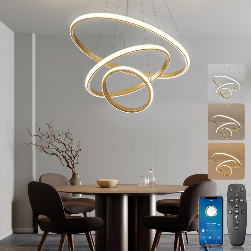 BRIMETI Függőlámpa Étkezőasztalhoz - 50 cm Állítható Magasságú 3 Izzós 45W LED Mennyezeti Lámpa Távirányítóval, Fényerőszabályzós, Nappali, 
