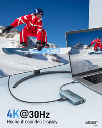 Acer 9-in-1 USB-C Hub Dokkoló, 4K HDMI, VGA, 3xUSB 3.0, Gigabit Ethernet, 100W PD, SD/TF Kártyaolvasó, Alumínium Adapter iPhone/MacBook/iPad 3