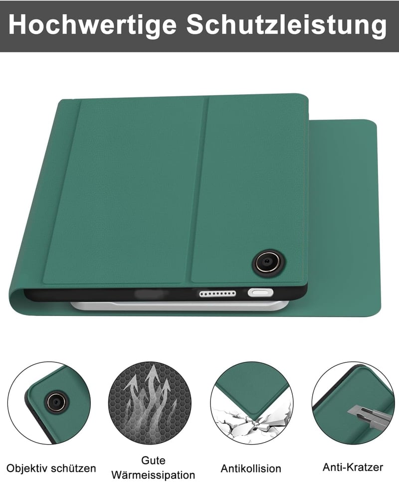 FOGARI Bluetooth Billentyűzetes Tok Lenovo Tab Tablet 10.1 (2025) - Levehető Mágneses Német QWERTZ Billentyűzet, Sötétzöld