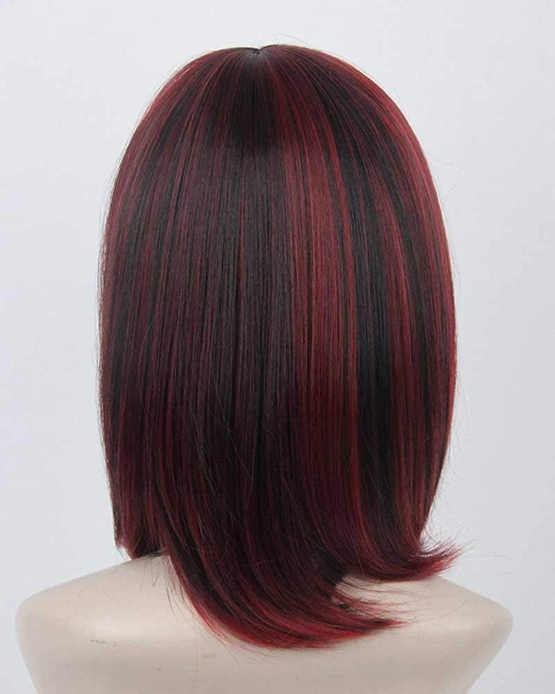 Topcosplay Rövid Bob Paróka Nőknek - Fekete-Piros Hőálló Műhaj 30 cm - Állítható Méretű Egyenes Cosplay Paróka