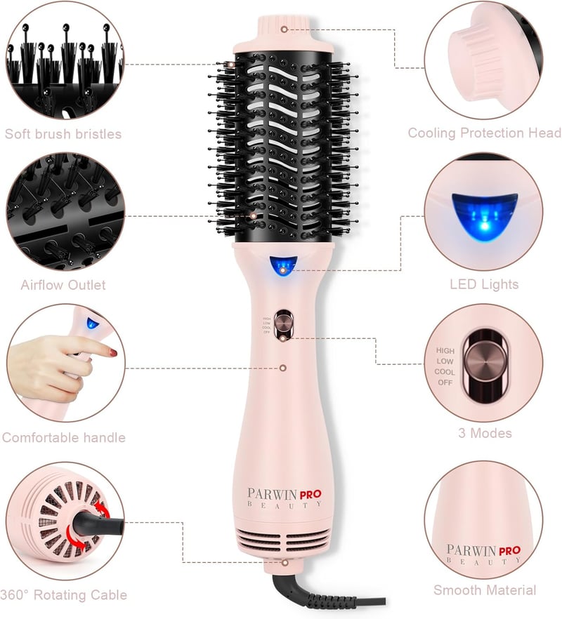 PARWIN PRO BEAUTY 4 az 1-ben Ionos Hajformázó Körkefe, 1000W, Rózsaszín