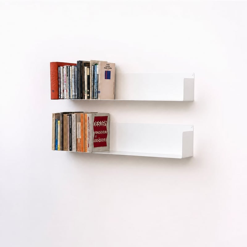 TEEbooks Plávajúca nástenná polica na knihy, oceľ, biela, 60x15x15 cm, s neviditeľným uchytením, Made in Italy, sada 2 ks