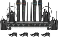 D Debra Audio AU800 Pro UHF 8 csatornás vezeték nélküli mikrofon rendszer, 4 kézi mikrofon és 4 testcsipesz, fém vevőegység karaokéhoz, rend 1