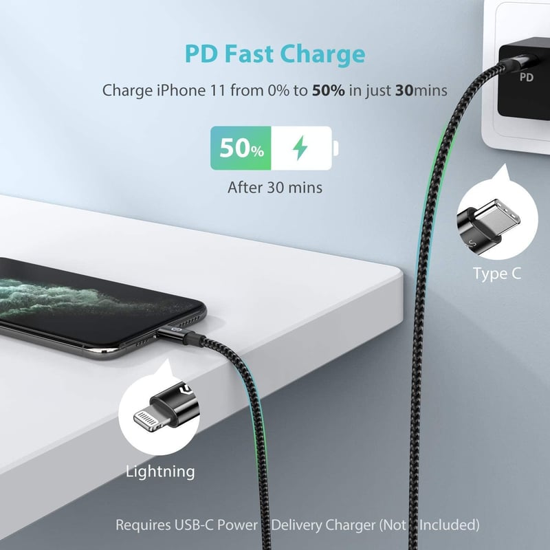 SYNCWIRE USB-C Lightning kábel 1m MFi iPhone 12/11/XS/XR MacBook iPad fekete