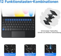 HOU Bluetooth Billentyűzet Tok iPad 11. Generáció 2025 A16/10. Generáció 2022 Készülékekhez - Mágneses Állvány, Érintőpad, QWERTZ, Fekete 4