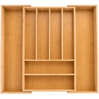 Organizator de tacâmuri extensibil pentru sertar, din bambus, marca Alpina — defect, parțial funcțional: adezivul s-a dezlipit în colțul din dreapta jos (stare: vezi a doua imagine) 1