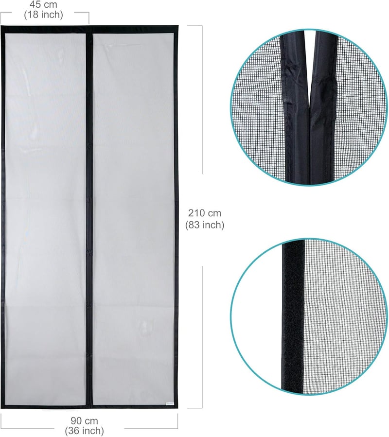 Apalus Mágneses Szúnyogháló Ajtóra 90x210 cm - Macskabiztos, Erős Mágnesekkel, Tartós Hálós Rovarháló Erkélyajtóra, Fekete