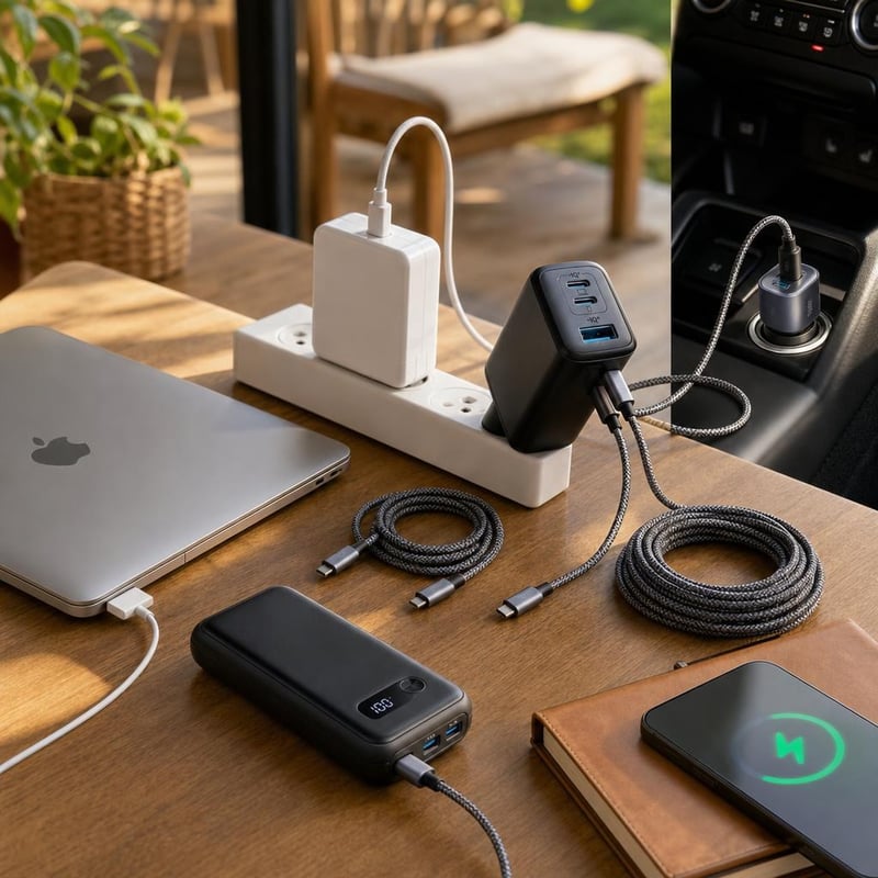 Cestovný nabíjací set: 1x 45W nabíjačka + 1x 65W adaptér + 3x USB-C kábel + 1x 20000mAh powerbank