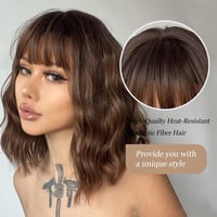 HAIRCUBE Rövid Bob Paróka Frufruval - Természetes Hatású Barna Műhaj, Hőálló Szintetikus Szálak, Napi Viseletre 4