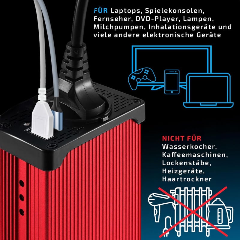 Odoga 300W autós feszültségátalakító 12V-ról 220V-ra, 2 USB porttal - szivargyújtós adapter