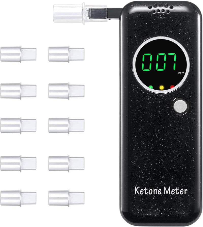 SOYAA Hordozható Digitális Ketózis Légzésmérő - Ketogén Diétához, 10 Cserélhető Szájrésszel, Pontos Ketón Állapot Meghatározáshoz