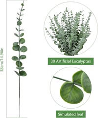 ROLLWAY 30 db Műanyag Eukaliptusz Levél - 38 cm Dekorációs Ágak Esküvőre, Asztalra - Élethű Műnövény Fehér-Zöld Színben - Vízálló, Hajlíthat 2